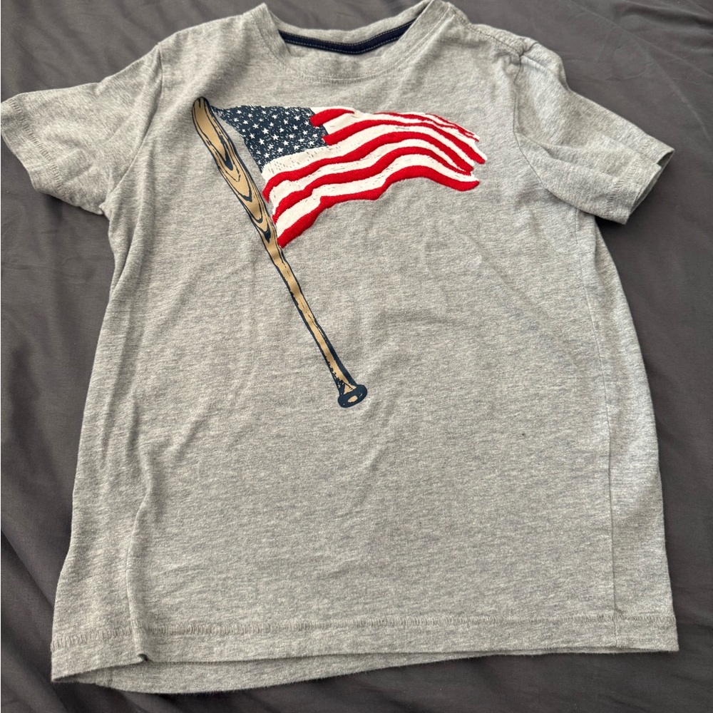 Gymboree Gray Short Sleeve Tee with Baseball Flag Design